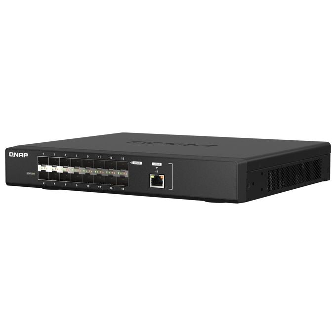 QNAP 4374888 QSW-M5216-1T Switch Gestito L2 16 Porte 25GbE SFP28 1 Porta 10GbE NBASE-T Capacita' di Commutazione 820 Gbps colore Nero