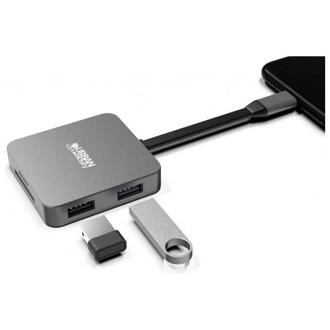 Urban Factory TCM05UF HUBEE LIGHT Mini Hub USB-C con HDMI 4K USB 3.2 Gen 1 e Lettore SD MicroSD 100W colore Grigio