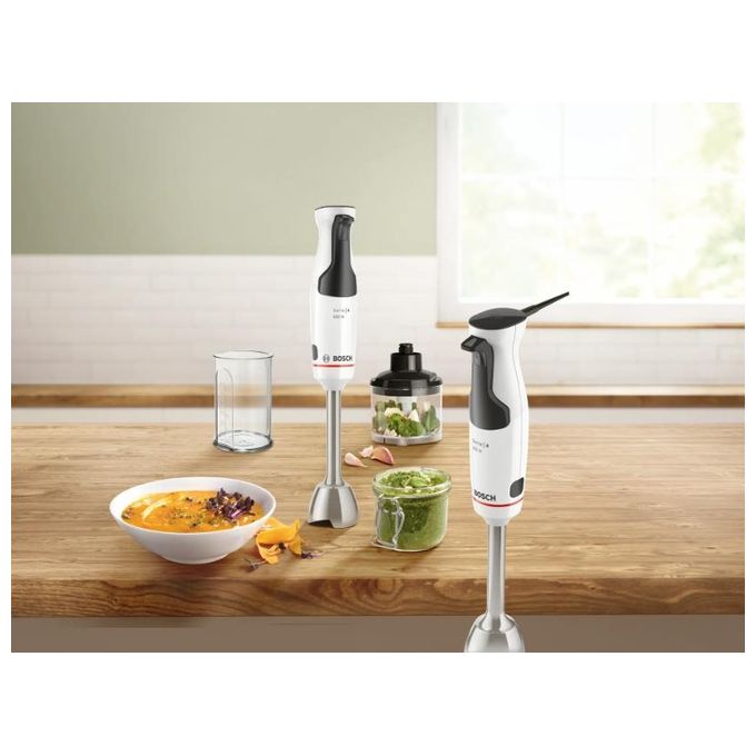 Bosch MSM4W220 Serie 4 ErgoMaster Frullatore ad Immersione 600W QuattroBlade con Tritatutto e Bicchiere Graduato colore Bianco