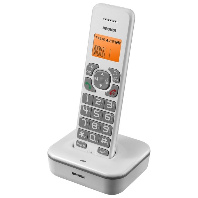 Brondi TRE-53099 Bravo Star Telefono DECT Cordless Display LCD Vivavoce Identificatore di Chiamata Rubrica 50 Memorie colore Bianco Grigio