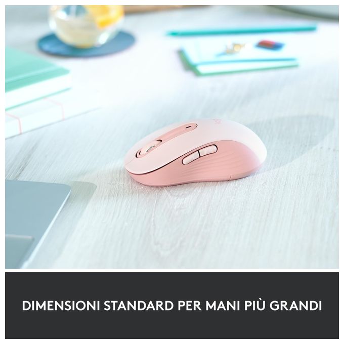Logitech 910-006237 Signature M650 L Mouse Wireless Full Size Bluetooth Logi Bolt Clic Silenziosi 5 Tasti colore Rosa