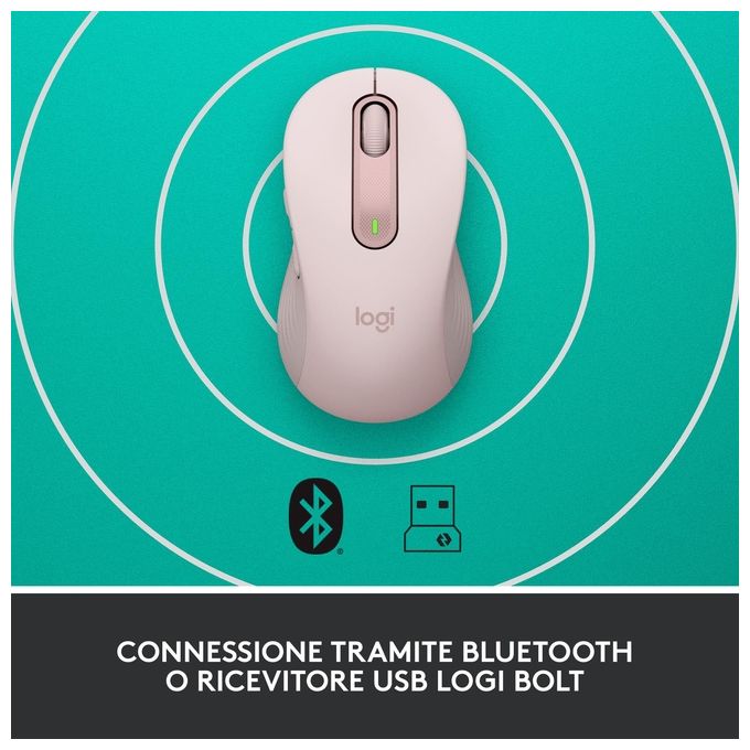 Logitech 910-006254 Signature M650 Mouse Wireless Bluetooth 2.4 GHz 4000 DPI 5 Pulsanti Silenzioso con Ricevitore Nano colore Rosa