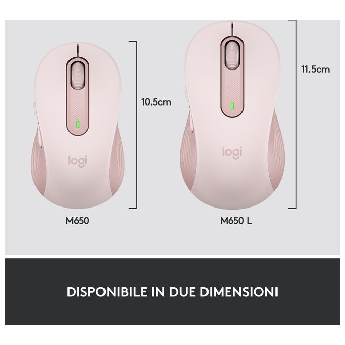 Logitech 910-006254 Signature M650 Mouse Wireless Bluetooth 2.4 GHz 4000 DPI 5 Pulsanti Silenzioso con Ricevitore Nano colore Rosa