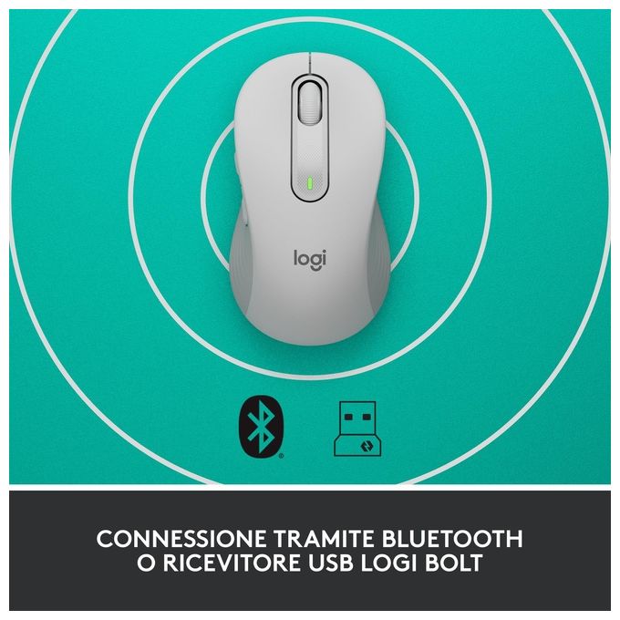 Logitech 910-006255 Signature M650 Mouse Wireless Bluetooth Ottico 2000 DPI Clic Silenziosi colore Bianco