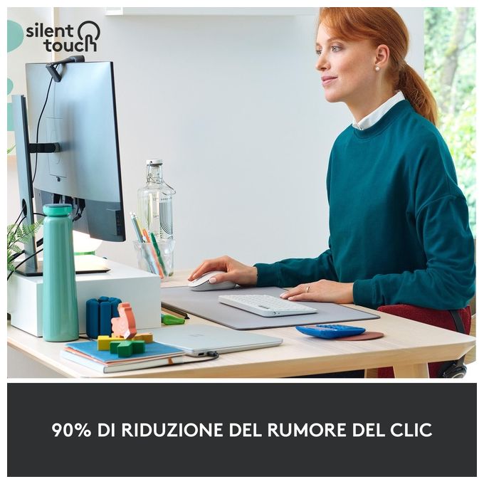 Logitech 910-006255 Signature M650 Mouse Wireless Bluetooth Ottico 2000 DPI Clic Silenziosi colore Bianco