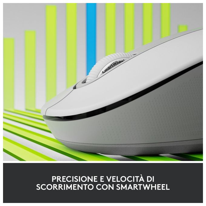 Logitech 910-006255 Signature M650 Mouse Wireless Bluetooth Ottico 2000 DPI Clic Silenziosi colore Bianco