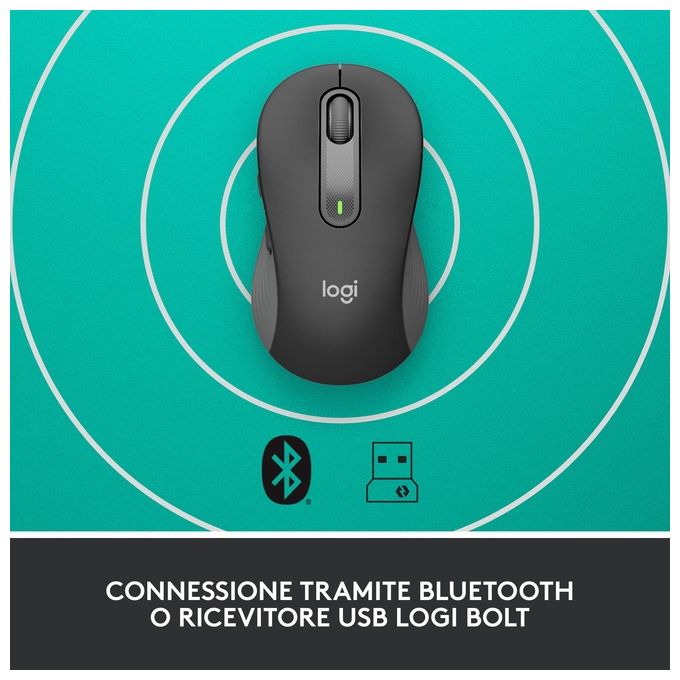 Logitech 910-006253 Signature M650 Mouse Wireless Bluetooth Ottico 2000 DPI 5 Tasti Clic Silenzioso colore Grafite