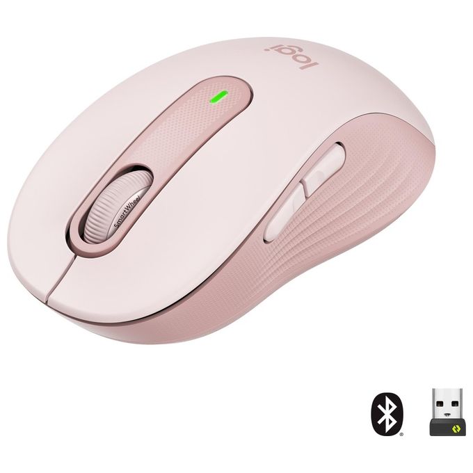 Logitech 910-006254 Signature M650 Mouse Wireless Bluetooth 2.4 GHz 4000 DPI 5 Pulsanti Silenzioso con Ricevitore Nano colore Rosa