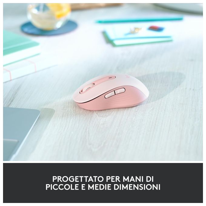 Logitech 910-006254 Signature M650 Mouse Wireless Bluetooth 2.4 GHz 4000 DPI 5 Pulsanti Silenzioso con Ricevitore Nano colore Rosa