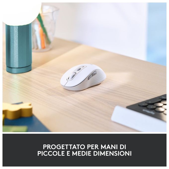 Logitech 910-006255 Signature M650 Mouse Wireless Bluetooth Ottico 2000 DPI Clic Silenziosi colore Bianco