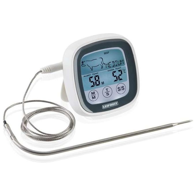 Leifheit 3223 Termometro Digitale per Arrosto e Barbecue Sonda 100 cm Resistente 380°C Timer Allarme colore Bianco
