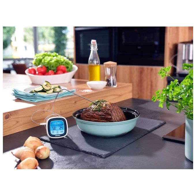 Leifheit 3223 Termometro Digitale per Arrosto e Barbecue Sonda 100 cm Resistente 380°C Timer Allarme colore Bianco