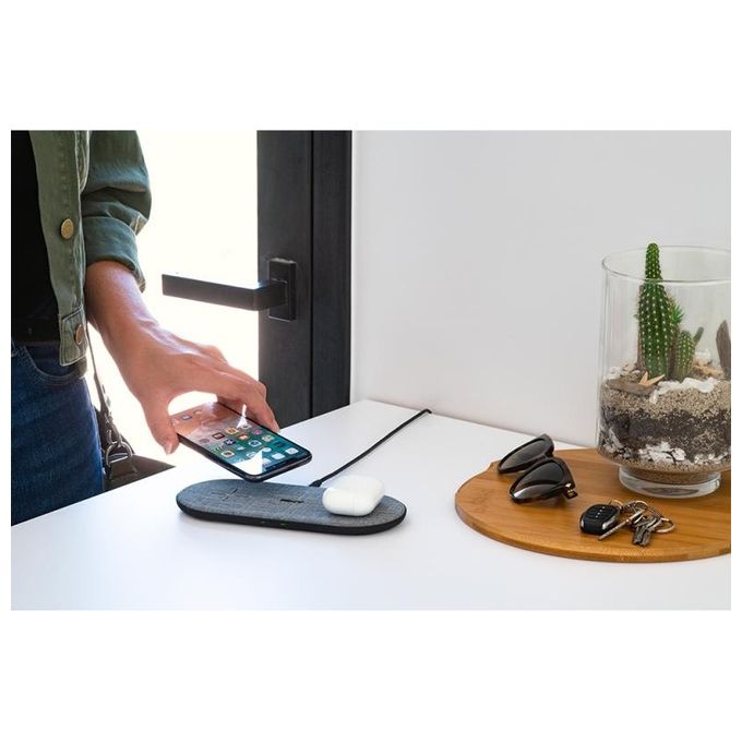 PNY P-AC-2QI-KEBA10W1-RB Caricatore Wireless 2 in 1 Qi 20W 2 dispositivi colore Grigio