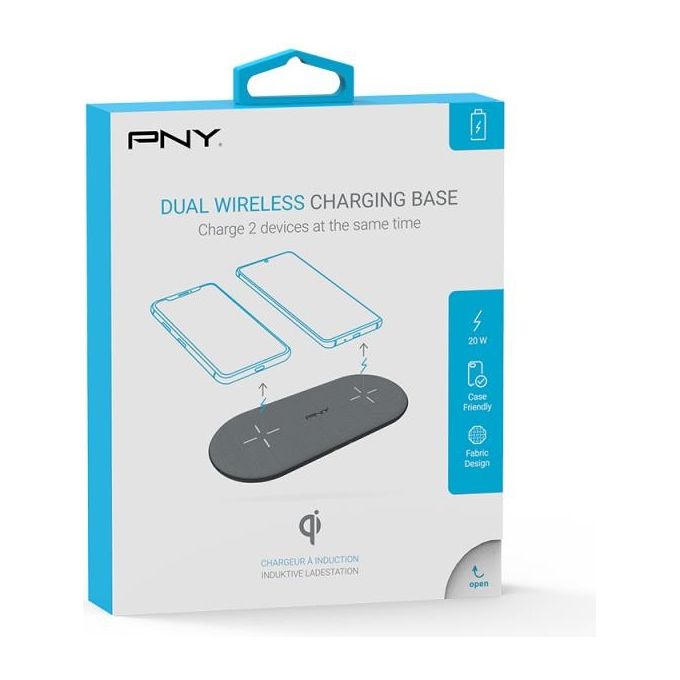 PNY P-AC-2QI-KEBA10W1-RB Caricatore Wireless 2 in 1 Qi 20W 2 dispositivi colore Grigio