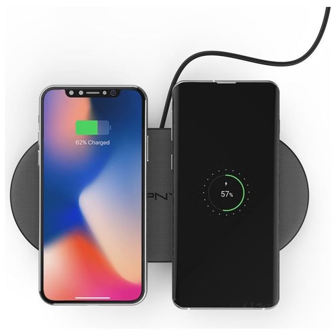 PNY P-AC-2QI-KEBA10W1-RB Caricatore Wireless 2 in 1 Qi 20W 2 dispositivi colore Grigio