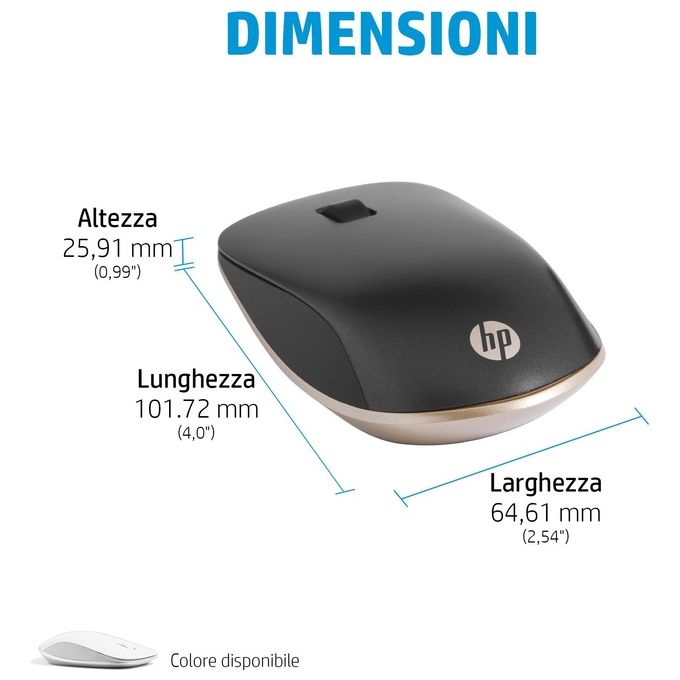 HP 4M0X5AA#ABB 410 Slim Mouse Bluetooth 5.0 2000 DPI Ambidestro 3 tasti 1 batteria AA colore Argento