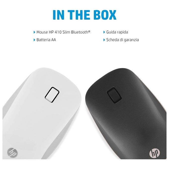 HP 4M0X5AA#ABB 410 Slim Mouse Bluetooth 5.0 2000 DPI Ambidestro 3 tasti 1 batteria AA colore Argento
