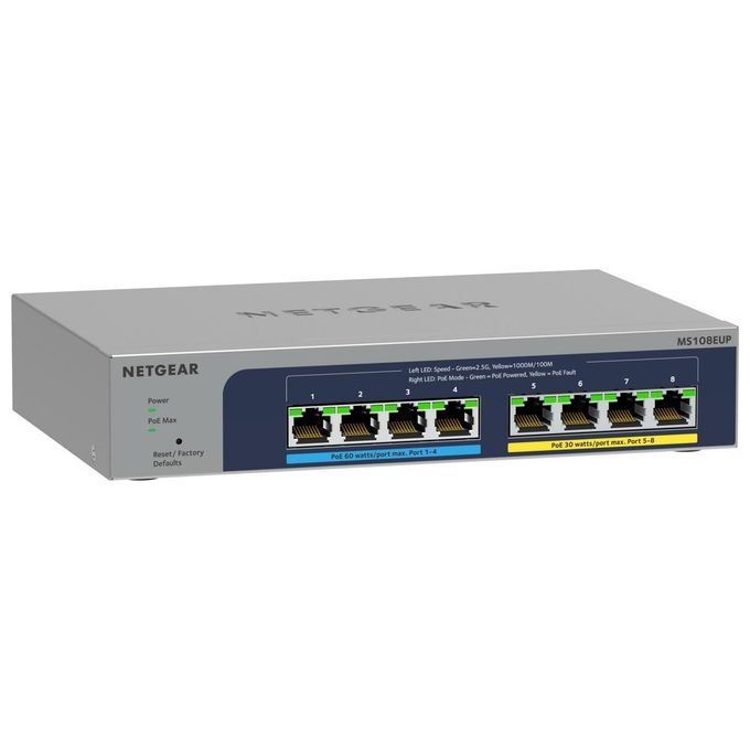 NETGEAR MS108EUP-100EUS MS108EUP Switch Gestito L2-L3 8 porte 2.5G Ethernet PoE++ 230 W colore Grigio