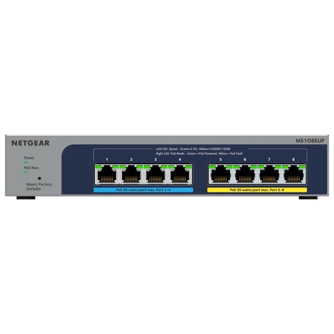 NETGEAR MS108EUP-100EUS MS108EUP Switch Gestito L2-L3 8 porte 2.5G Ethernet PoE++ 230 W colore Grigio