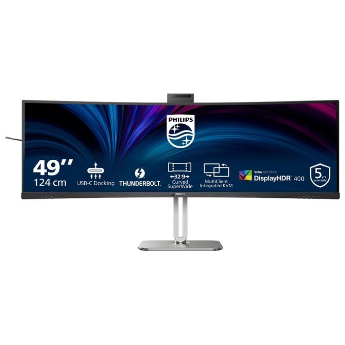 Philips 49B2U6903CH-00 Monitor PC Curvo 48.8'' Dual QHD 5120x1440 100Hz Webcam Integrata USB-C Docking Grigio