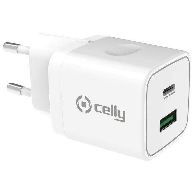 Celly Caricabatterie Cellulare 2 Usb Usb-C 20W Bianco
