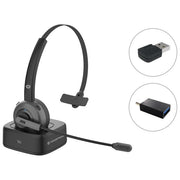 Conceptronic POLONA03BDA Cuffie Wireless Monofoniche Bluetooth con Cancellazione del Rumore Microfono Pieghevole e Tasto Mute Dock di Ricarica e Adattatore Inclusi colore Nero