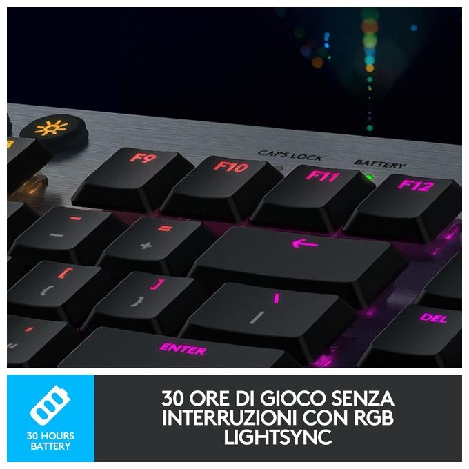 Logitech G 920-010591 G915 Tastiera Gaming Meccanica Wireless LIGHTSPEED GL Tactile LIGHTSYNC RGB Layout QWERTY Italiano colore Nero