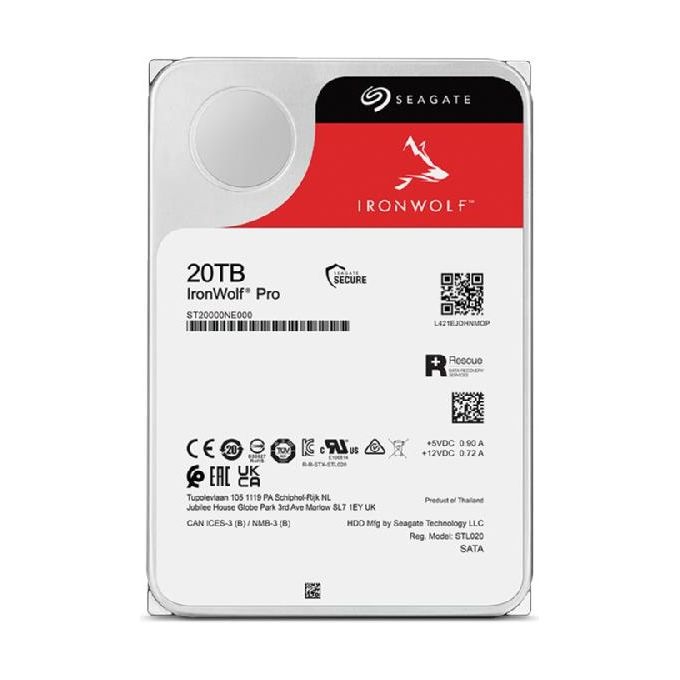 Seagate ST20000NT001 IronWolf Pro Disco Rigido Interno 20 TB 7200 rpm 256 MB 3.5'' colore Nero