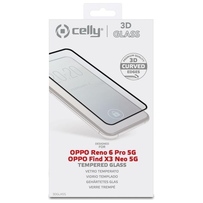 Celly 3D Glass Per Oppo Reno 6 Pro 5G e Find X3 Neo