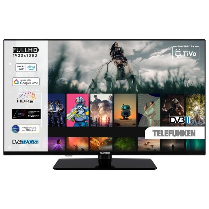 Telefunken TE40750B45I2KT Smart TV 40'' Full HD DLED TiVo DVB-T2 C S2 HDR10 Pro Wi-Fi colore Nero