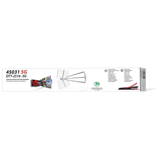 GBS JL45031-5G Antenna Direttiva UHF 25 Elementi 16 dB con Filtro 5G colore Nero