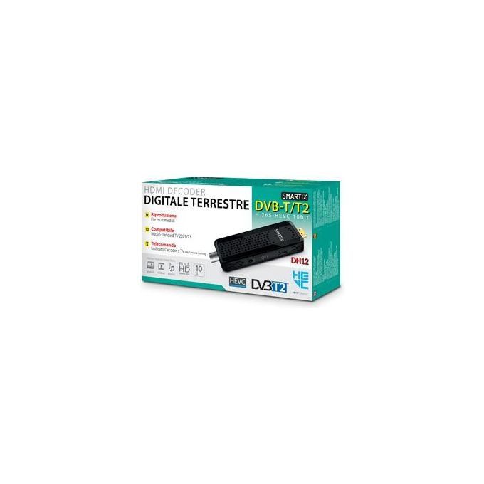 Atlantis SM20-DH12 Smartix Decoder Stick TV Digitale Terrestre DVB-T DVB-T2 HD HEVC H.265 1080p LCN EPG Media Player colore Nero