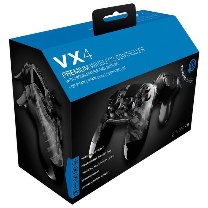 Gioteck VX4PS4-33-MU VX-4 Gamepad Wireless per PC e PlayStation 4 con Connessione Bluetooth Durata Batteria 12 Ore colore Mimetico Grigio