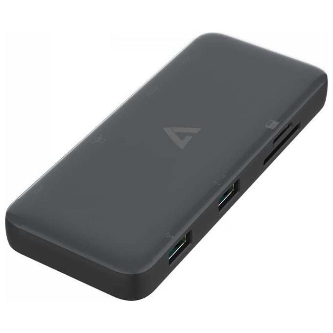 V7 UCMINIDOCKDUAL-PT Docking Station USB-C 2x HDMI 4K 2x USB-A Ethernet Gigabit Lettore SD 100W PD colore Nero