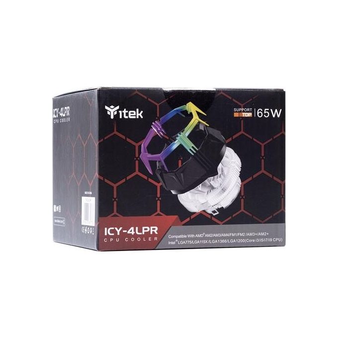 Itek ICY-4LPR Dissipatore CPU Low Profile 65W TDP Ventola 13,5 cm RGB Rainbow Socket Universale Intel AMD colore Nero