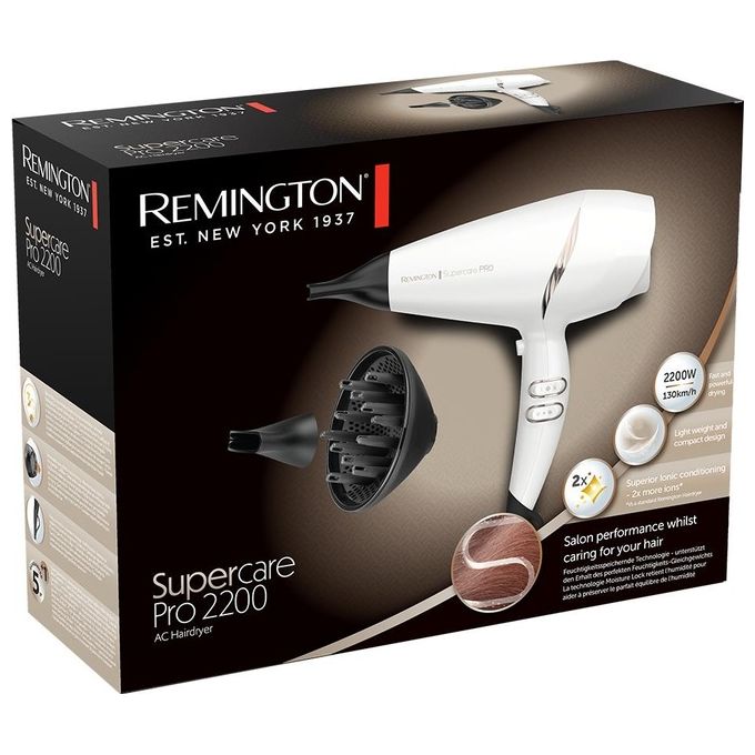 Remington AC7200W Supercare Pro Asciugacapelli 2200 W Motore AC Ionico 2 Velocita' 3 Temperature Concentratore Diffusore colore Bianco