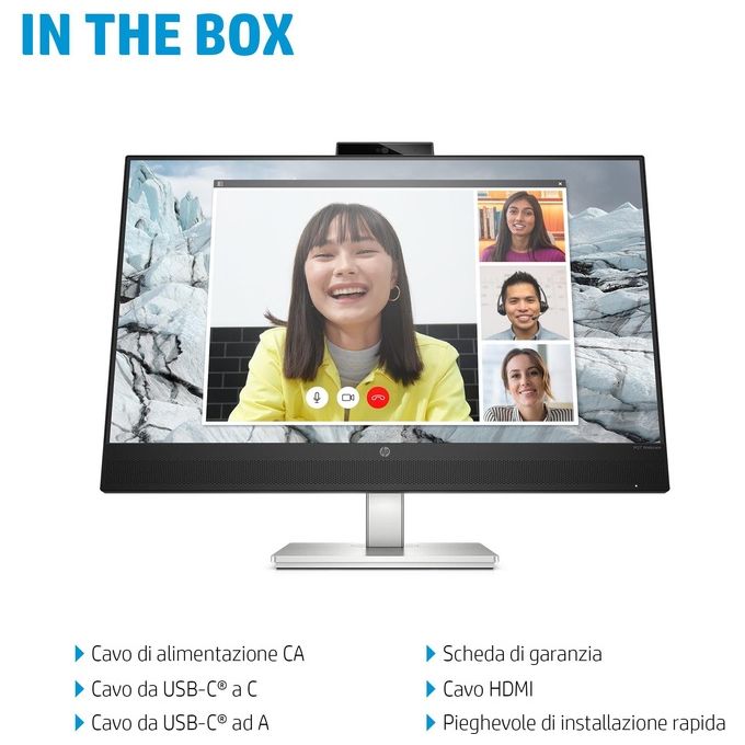 HP 40Z29AA#ABB E-Series E27m G4 Monitor PC 27'' QHD IPS 2560x1440 75Hz USB-C 65W Webcam Hub USB colore Nero