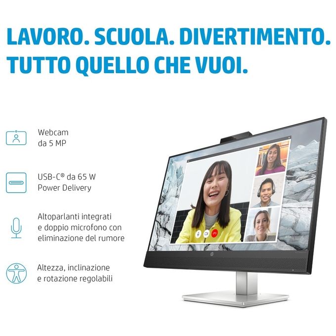 HP 40Z29AA#ABB E-Series E27m G4 Monitor PC 27'' QHD IPS 2560x1440 75Hz USB-C 65W Webcam Hub USB colore Nero