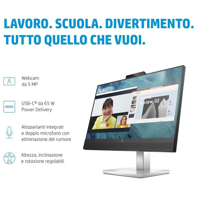 HP 40Z32AT E24m G4 Monitor PC 23.8'' Full HD IPS 1920x1080 75Hz USB-C 65W Webcam 5MP Hub USB Conferencing colore Nero