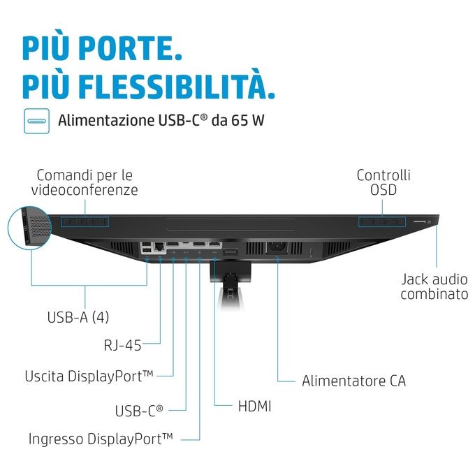 HP 40Z32AA#ABB E24m G4 Monitor PC 23.8'' Full HD IPS Webcam 5MP USB-C 65W colore Nero Argento