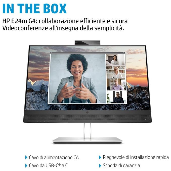 HP 40Z32AA#ABB E24m G4 Monitor PC 23.8'' Full HD IPS Webcam 5MP USB-C 65W colore Nero Argento