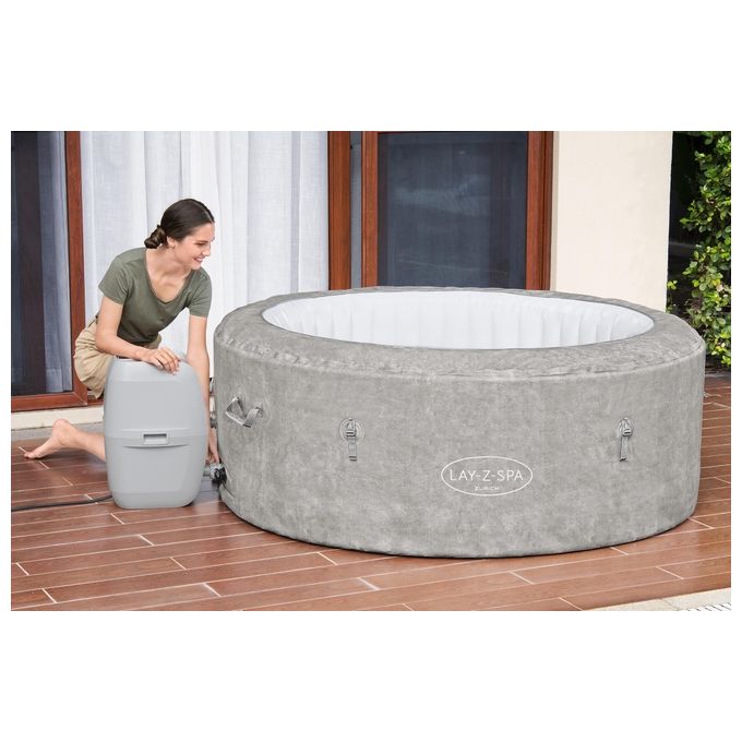 Bestway 60065 Minipiscina idromassaggio gonfiabile Zurich AirJet con EnergySense Capacita' 669 L per 4 persone 120 bocchette AirJet DuraPlus a 3 strati colore Grigio