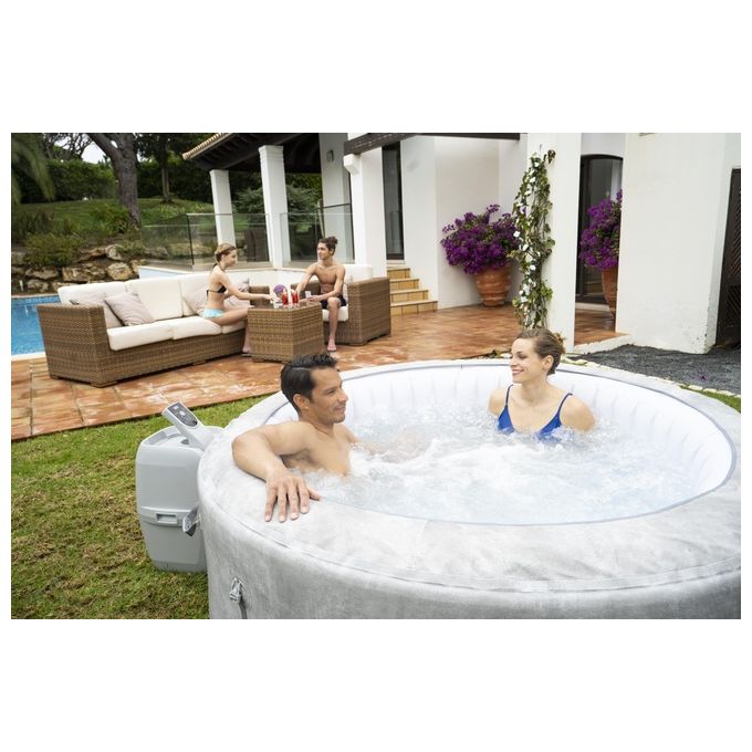 Bestway 60065 Minipiscina idromassaggio gonfiabile Zurich AirJet con EnergySense Capacita' 669 L per 4 persone 120 bocchette AirJet DuraPlus a 3 strati colore Grigio
