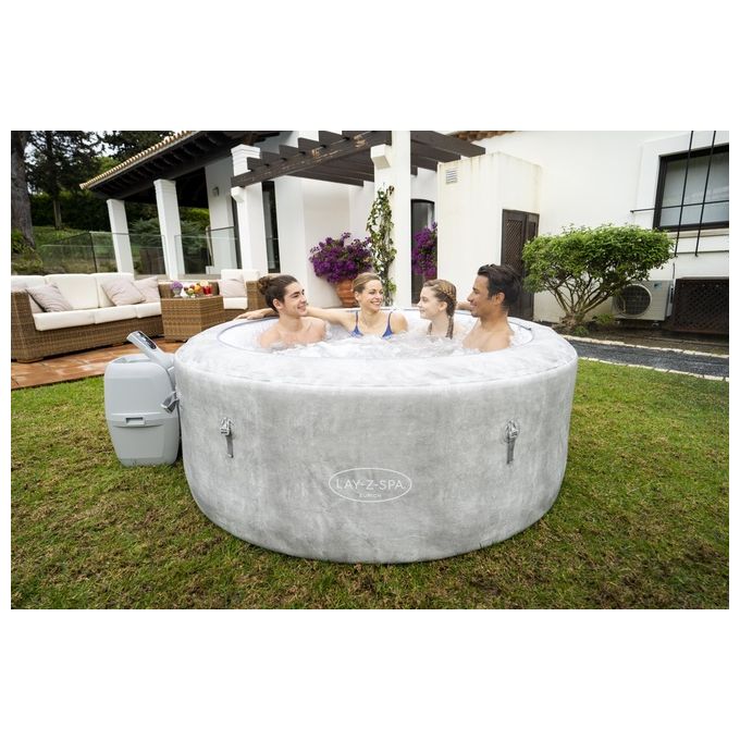 Bestway 60065 Minipiscina idromassaggio gonfiabile Zurich AirJet con EnergySense Capacita' 669 L per 4 persone 120 bocchette AirJet DuraPlus a 3 strati colore Grigio