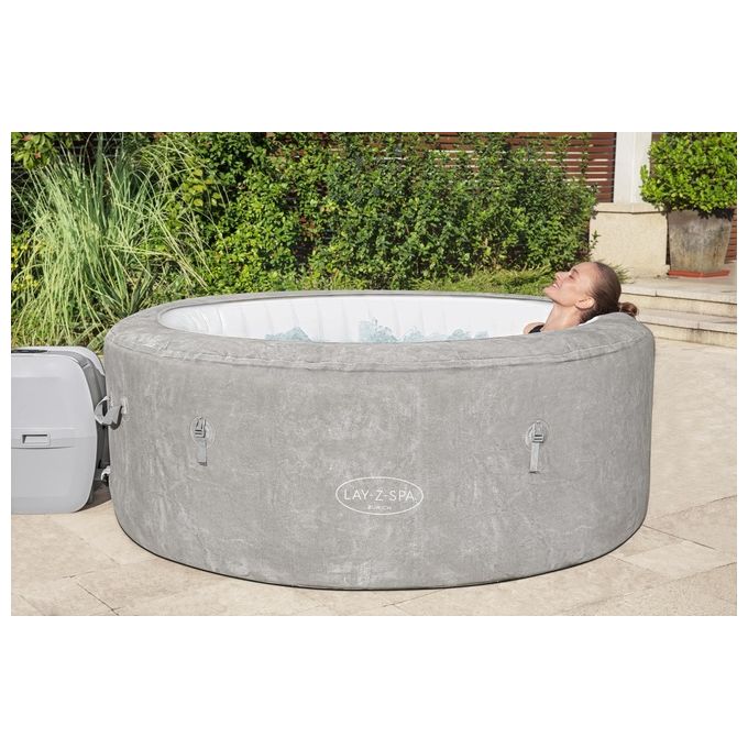 Bestway 60065 Minipiscina idromassaggio gonfiabile Zurich AirJet con EnergySense Capacita' 669 L per 4 persone 120 bocchette AirJet DuraPlus a 3 strati colore Grigio