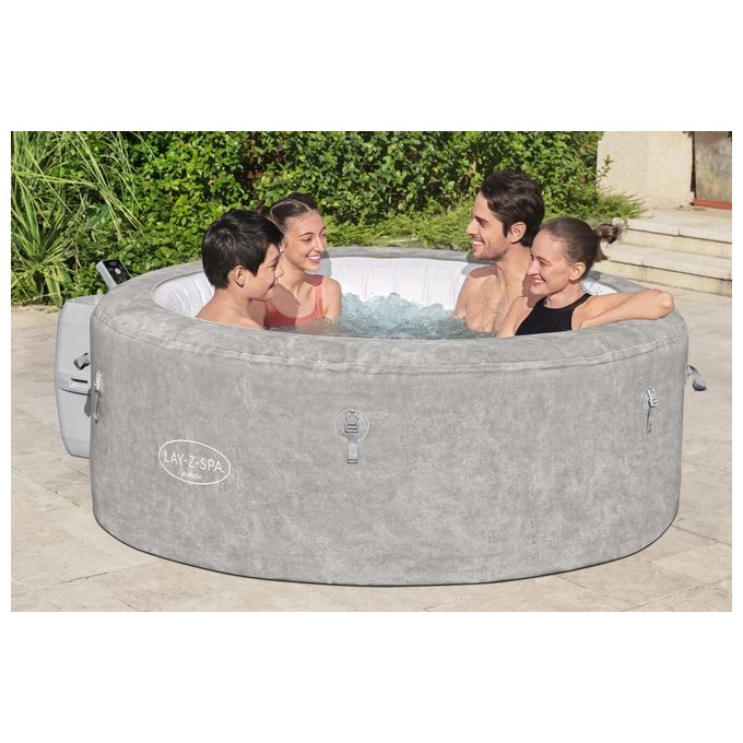 Bestway 60065 Minipiscina idromassaggio gonfiabile Zurich AirJet con EnergySense Capacita' 669 L per 4 persone 120 bocchette AirJet DuraPlus a 3 strati colore Grigio