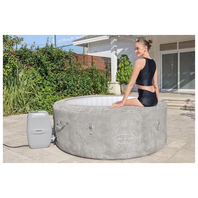 Bestway 60065 Minipiscina idromassaggio gonfiabile Zurich AirJet con EnergySense Capacita' 669 L per 4 persone 120 bocchette AirJet DuraPlus a 3 strati colore Grigio