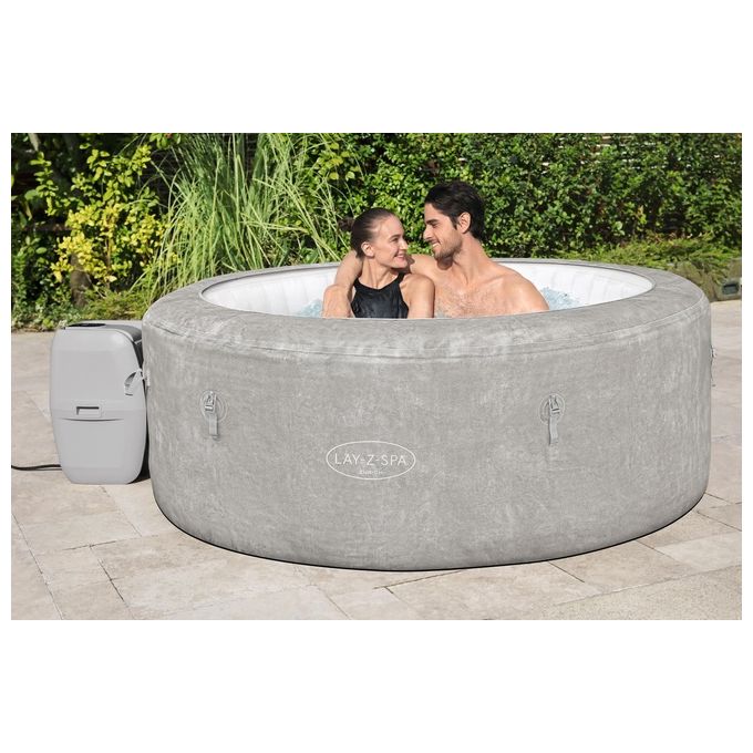 Bestway 60065 Minipiscina idromassaggio gonfiabile Zurich AirJet con EnergySense Capacita' 669 L per 4 persone 120 bocchette AirJet DuraPlus a 3 strati colore Grigio