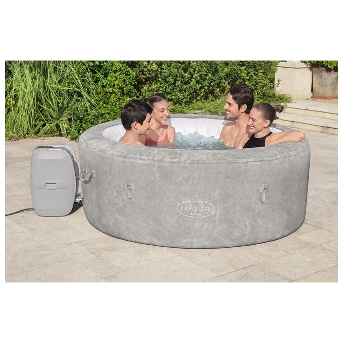 Bestway 60065 Minipiscina idromassaggio gonfiabile Zurich AirJet con EnergySense Capacita' 669 L per 4 persone 120 bocchette AirJet DuraPlus a 3 strati colore Grigio