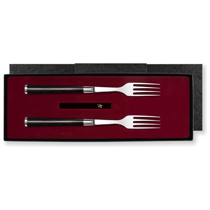 KAI DM-0990 Shun Classic Set di Forchette 2 Pezzi Acciaio Damasco Pakka Wood colore Nero